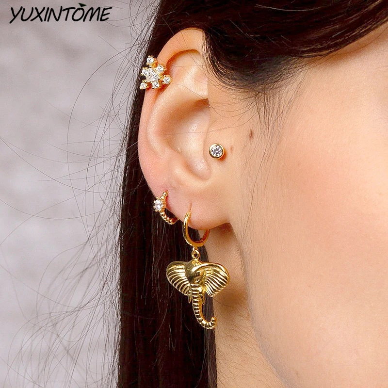925 Sterling Silver Needle Lucky Elephant Small Hoop Earrings for Women Premium 18K Gold Earrings Wedding Trend Jewelry Gift