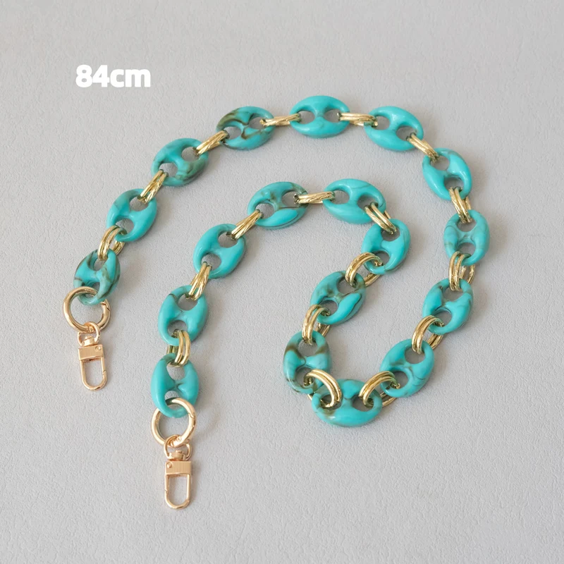 Neue Modische Damen-Taschenaccessoires: Leoparden-Muster, Bonbon-Rot, Blau, Acrylharz, Metallkette, Schulterriemen, Lange Kette für Umhängetaschen – Detail 15