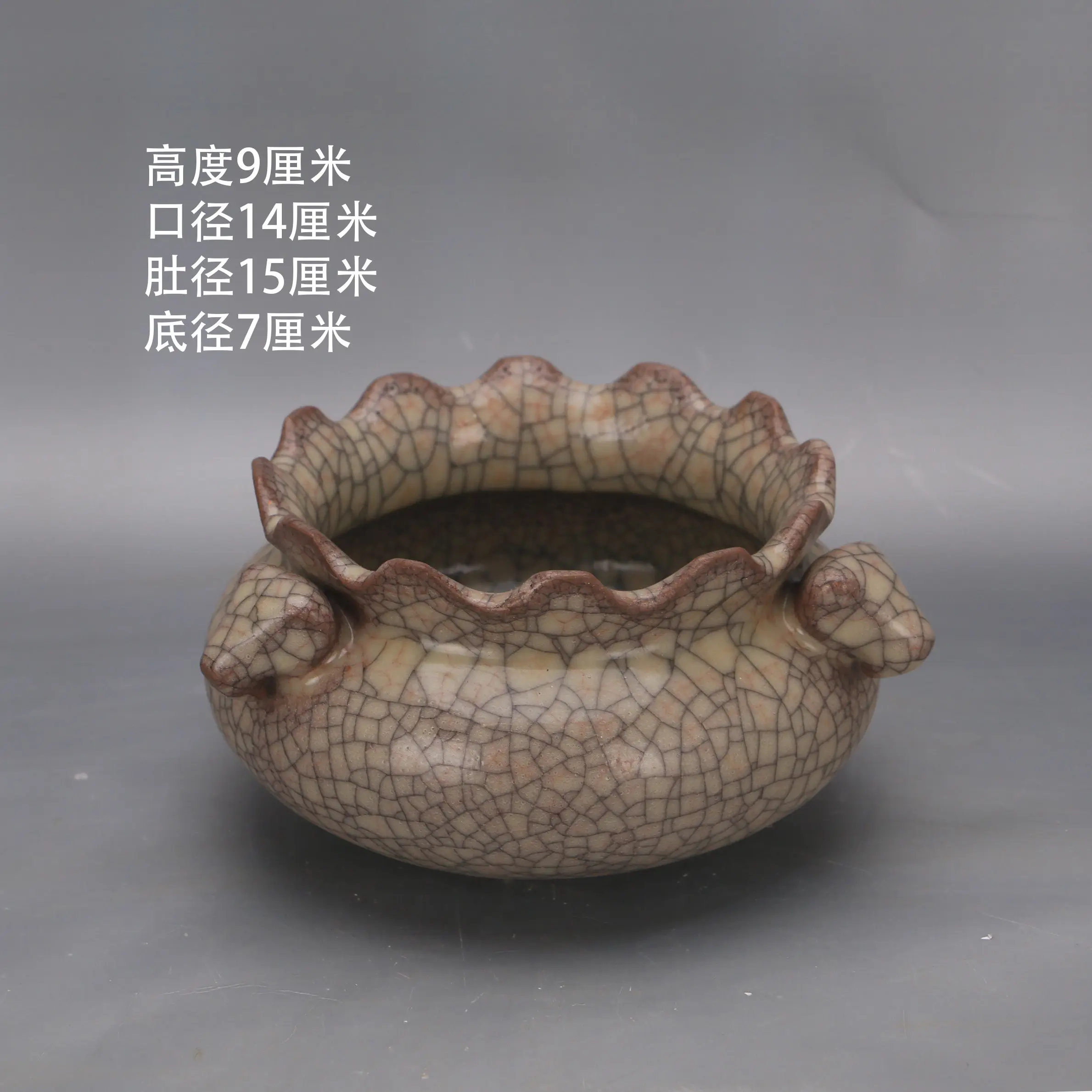 Vintage Style Chinese Guan Ware Yellow Glaze Golden Crackle Lotus Leaf Brush Washer Handmade Ceramic Home Decor