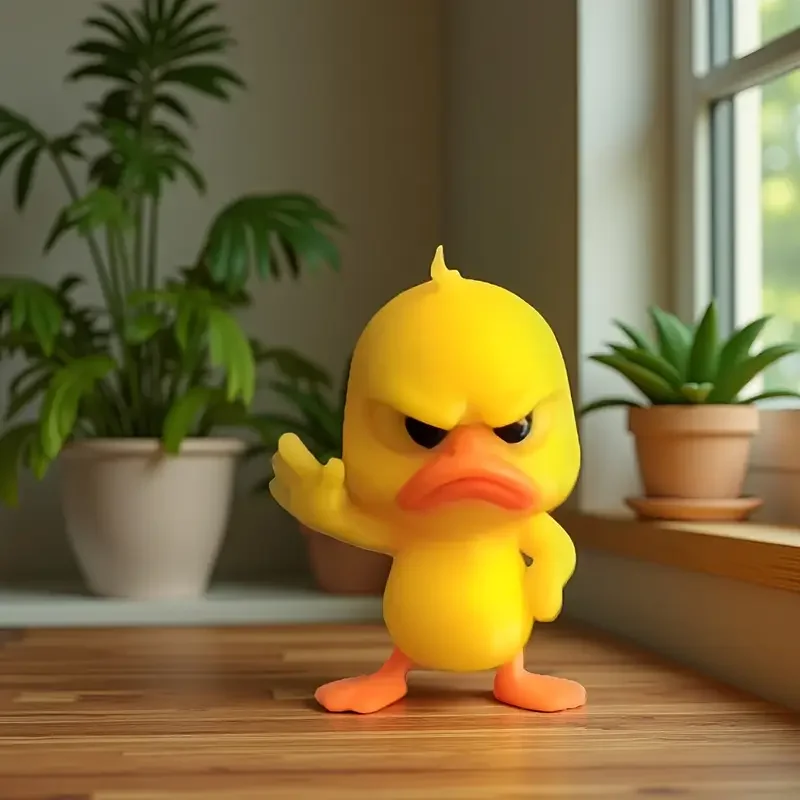 Angry Yellow Duck Statue with Rejecting Gesture. Funny Mini Figurine for Desk, Car, Home Decor. A Playful & Lightweight Gift.