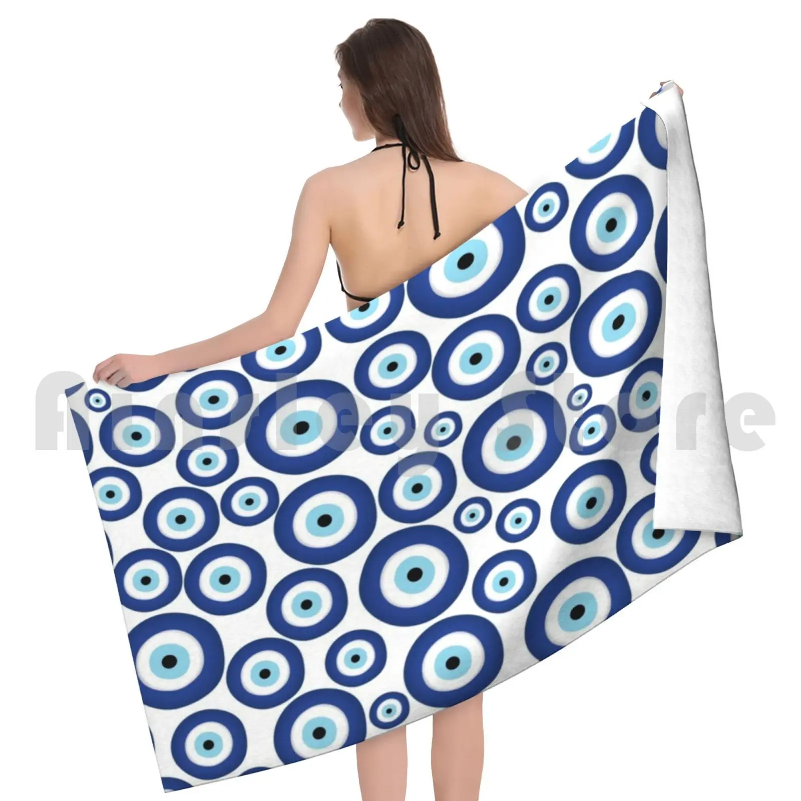 Greek Mati Mataki-Matiasma Evil Eye Pattern #1 Bath Towel Beach Cushion Greek Mati Mati Mataki Matiasma