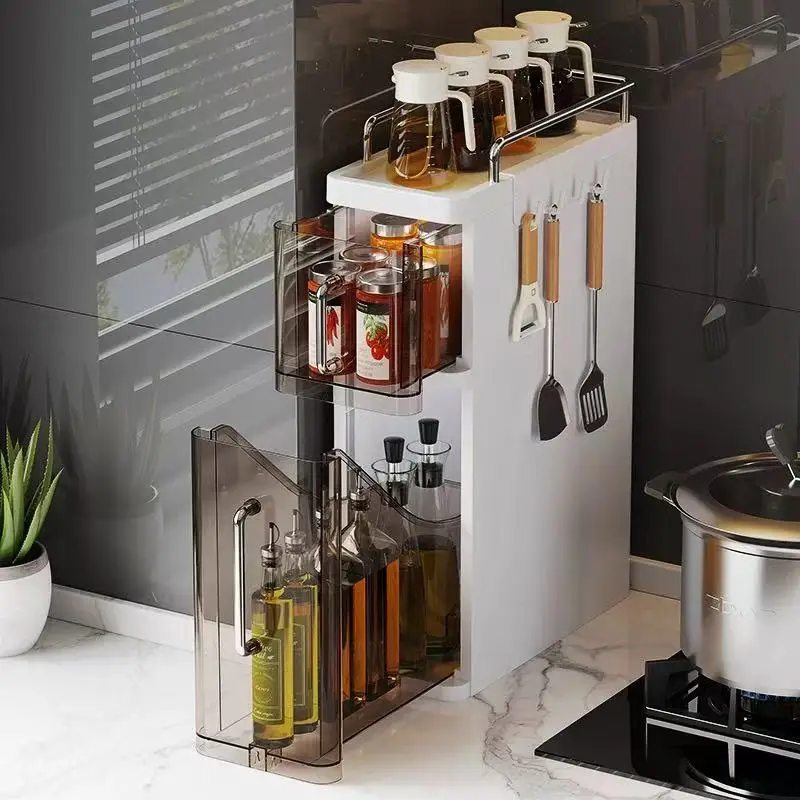 Pull-Out Spice Racks Multi-Functional Household Seasoning Organizer For Home Kitchen Countertop Narrow Cabinets Spice Cabinet