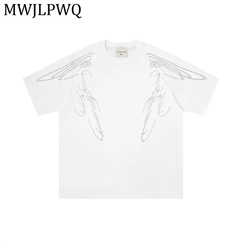 

MWJLPWQ Rhinestone Pattern Short-Sleeve T-Shirt For Men Streetwear Round Neck Design Loose Tee Trendy Summer Casual Tops 15192