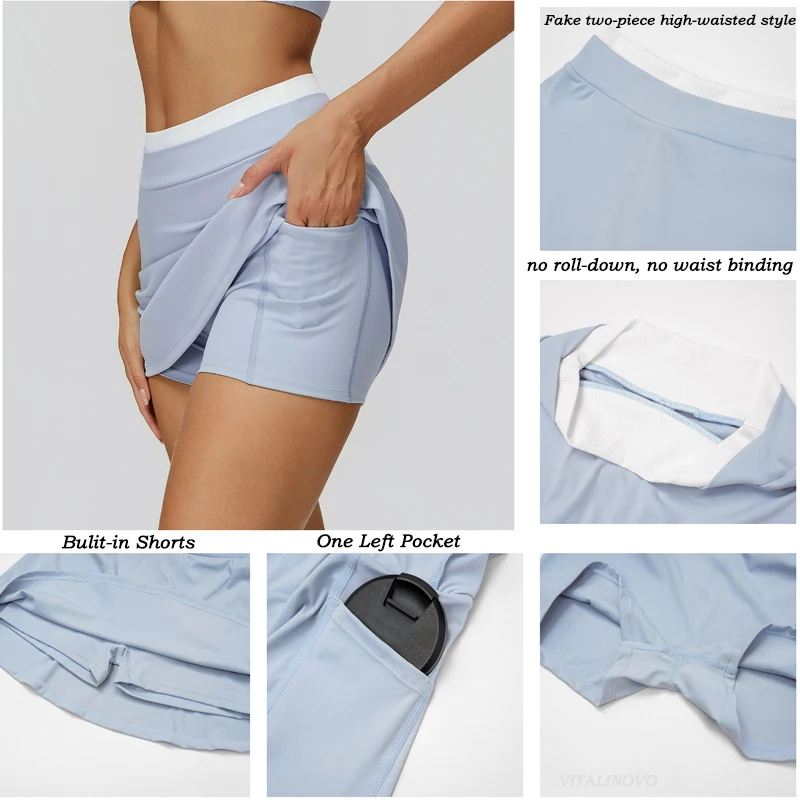 تنورة تنس نسائية من VITALINOVO مع جيب عالي الخصر تنانير رياضية للتنس والجولف للتمرين والجري وكرة البيسبول #4