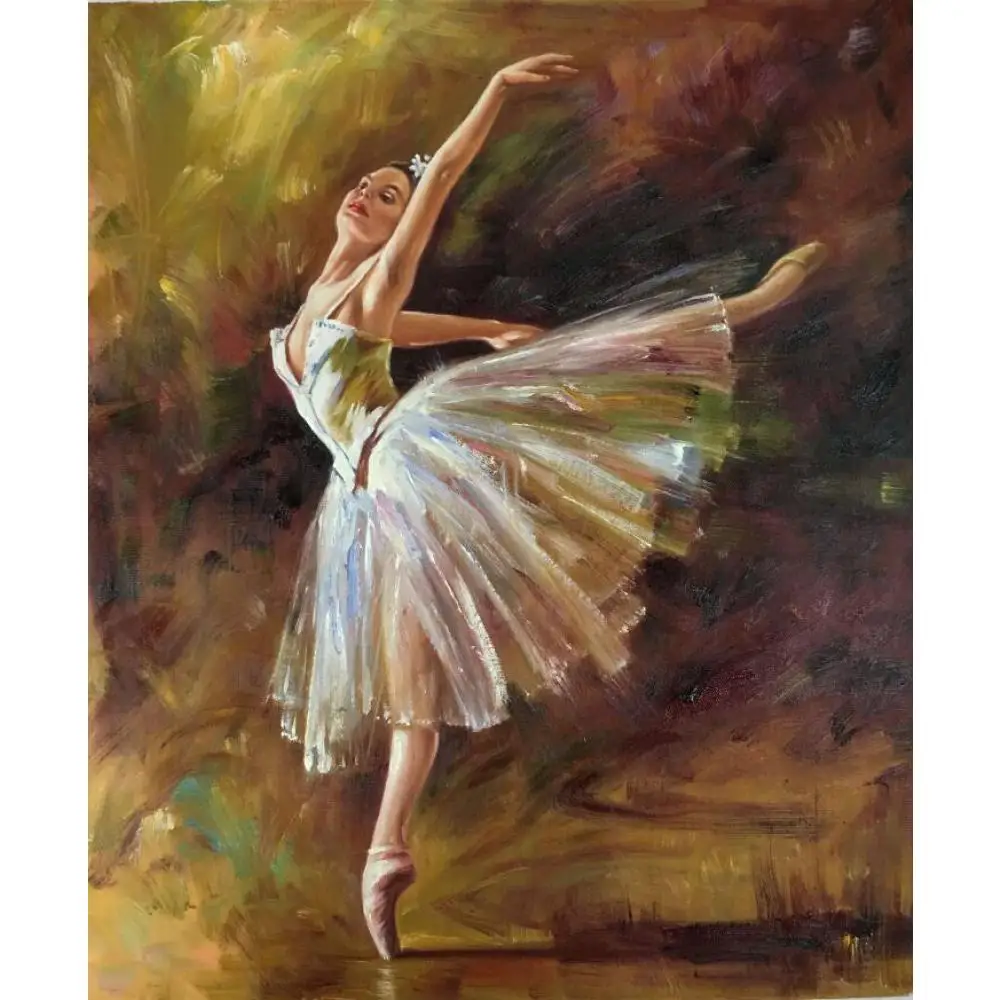 

Ballet Dancer Canvas Art Beautiful Woman Handmade Ballerina Painting Romantic Dancing Artwork Modern Office Living Room Decor