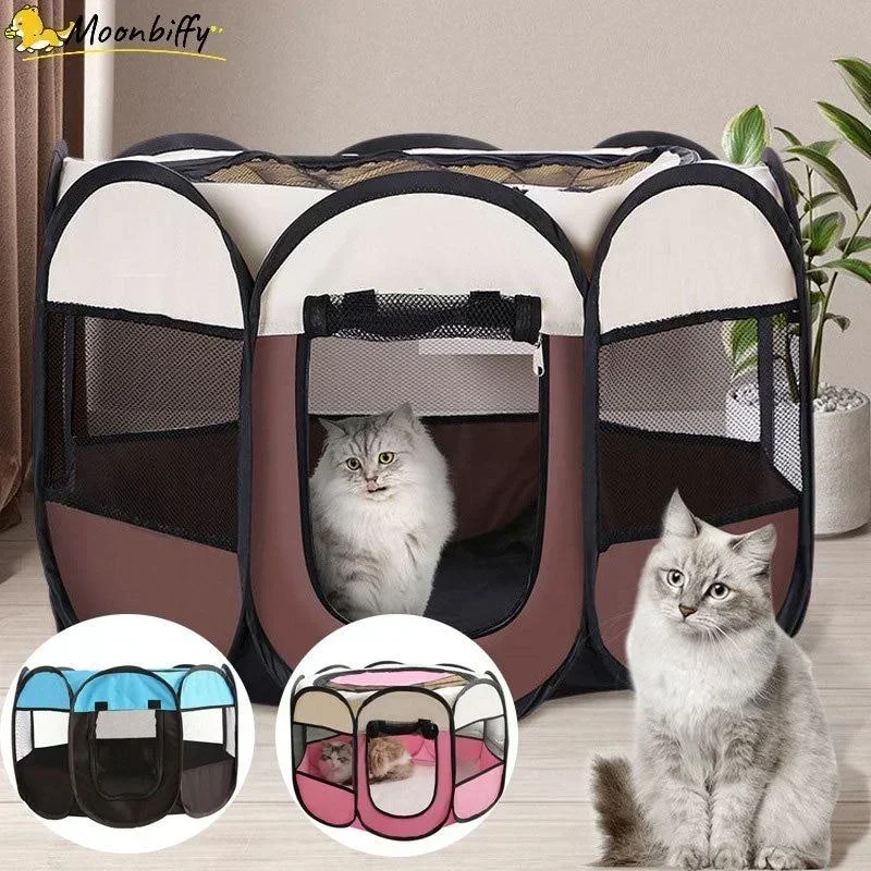 Folding Pet Tent Pet Cage Dog House Octagonal Cage for Cat Tent  Puppy Kennel Easy Operation Fence Indoor Outdoor Big Dogs House