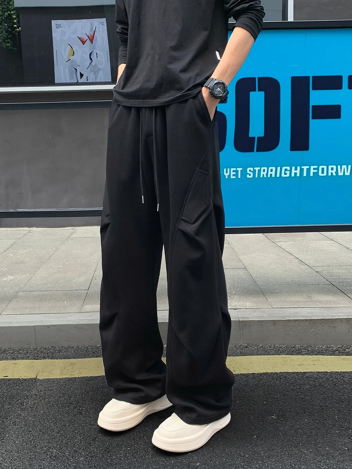 

American Sle Workwear Paratrooper Pants Men's Loose Straight Leg Bla Long Casual Trousers Autumn Faion Brand