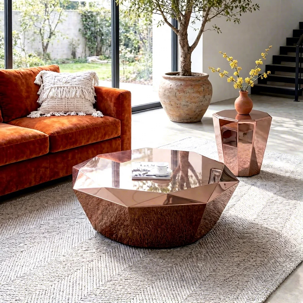 Luxury Design Diamond Shape Coffee Table Modern Rose Gold Stainless Steel Center Table Living Room Villa House Sofa Center Table