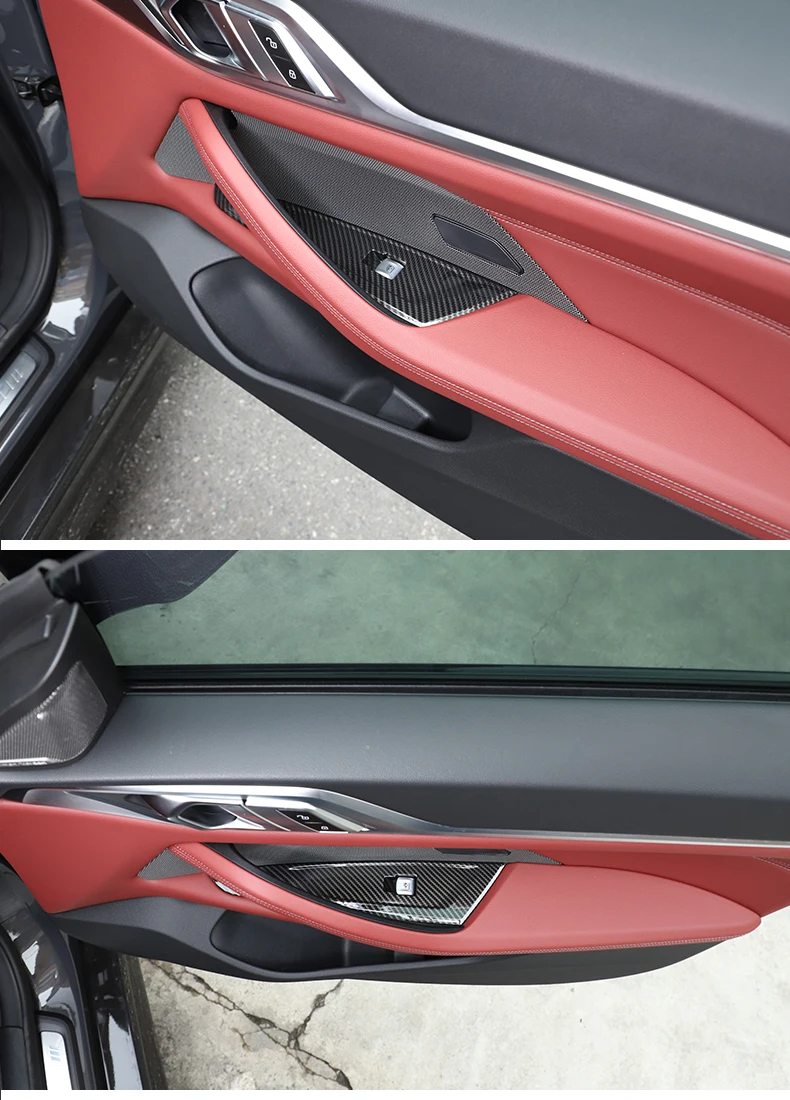 Für BMW 4er G26 2021-2022 ABS Carbon Faser/Schwarz Auto Fensterheber Taste Dekorative Rahmen Aufkleber auto Innen Zubehör – Detail 3