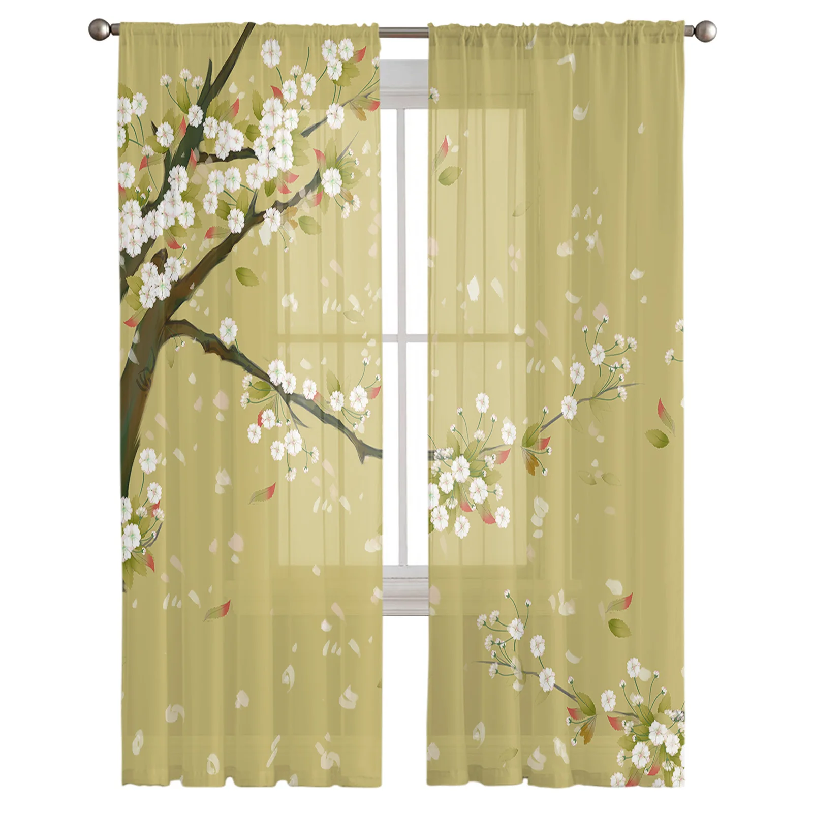 Vintage Hand Painted Cherry Blossom Petals Sheer Curtains Window Curtains for Living Room Bedroom Blinds Kids Room Home Decor