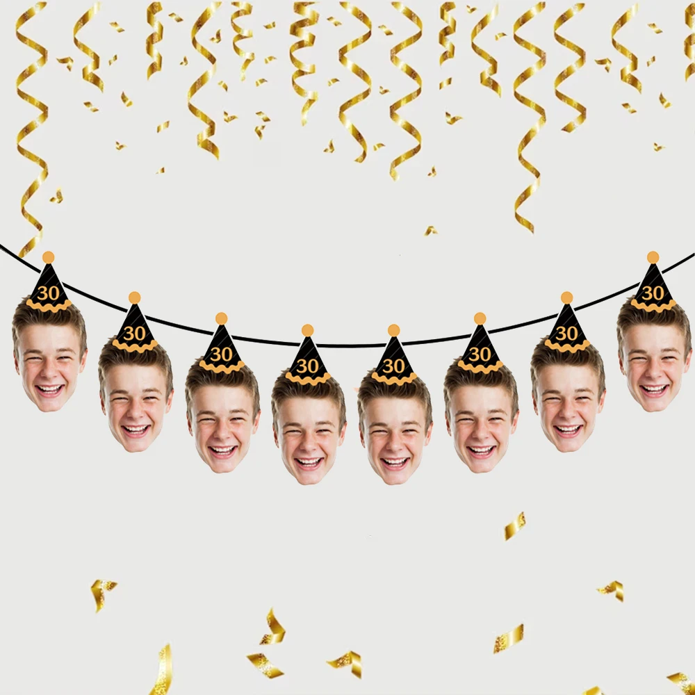 Bannière d'anniversaire personnalisée, Photo et âge personnalisés, décorations de fête d'anniversaire, arrière-plan, fournitures de fête d'anniversaire