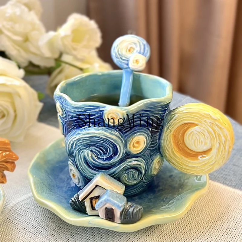 

CL Starry Sky Cup Ceramic Plate Set Coffee Tea Cup Flower Set Afternoon Tea