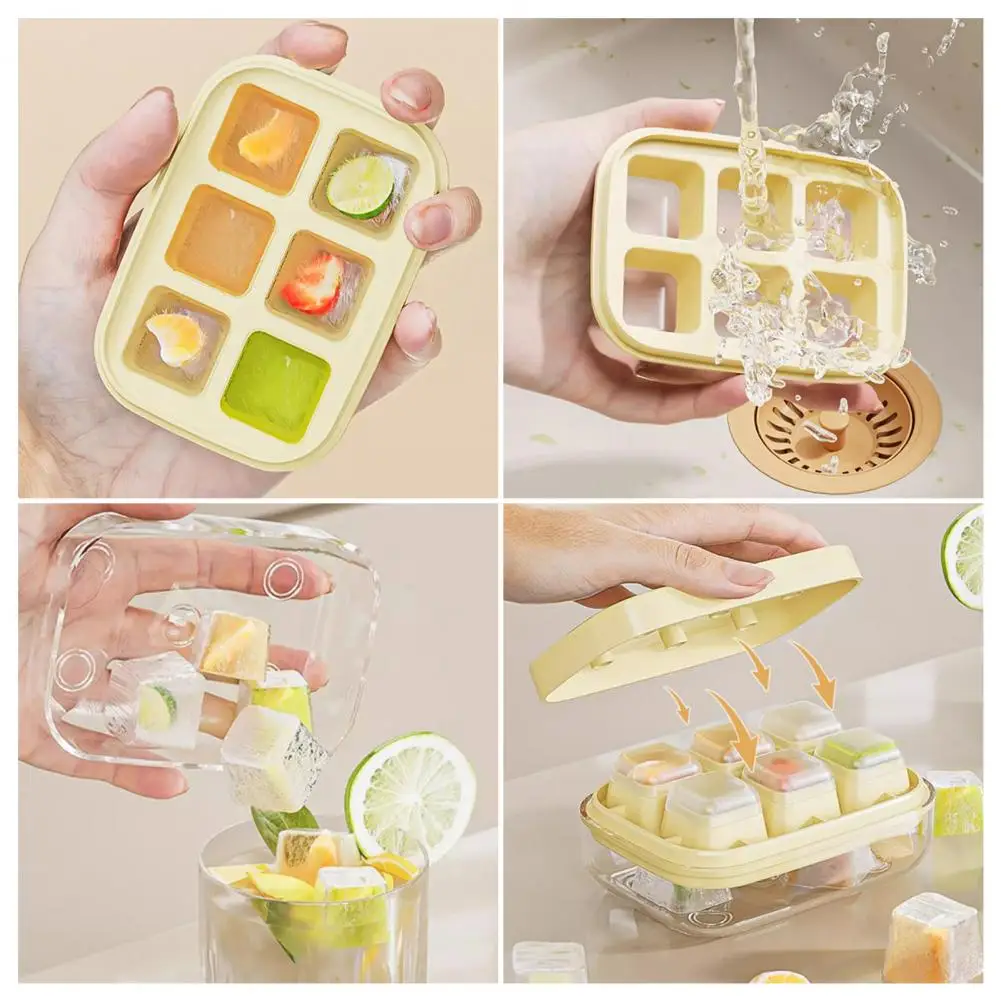 

Soft Bottom Ice Mold Silicone Ice Cube Tray with Lid Easy Release Mini Square Mold -free Stackable Ice Maker for Freezer Home