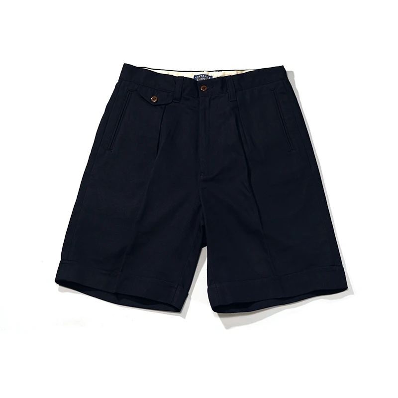 Shorts Gurkha plissados duplos masculinos, calças de verão de cintura alta