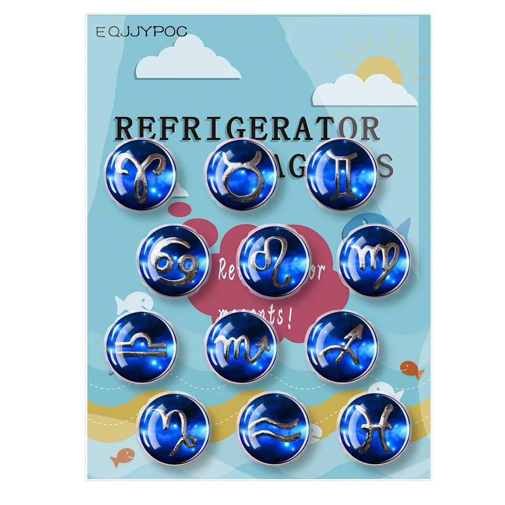 

12 Zodiac Refrigerator Magnets Mysterious Magnets Red and Blue Colors Add Fun to Your Kitchen Memo Magnet Adsorption Family Gift