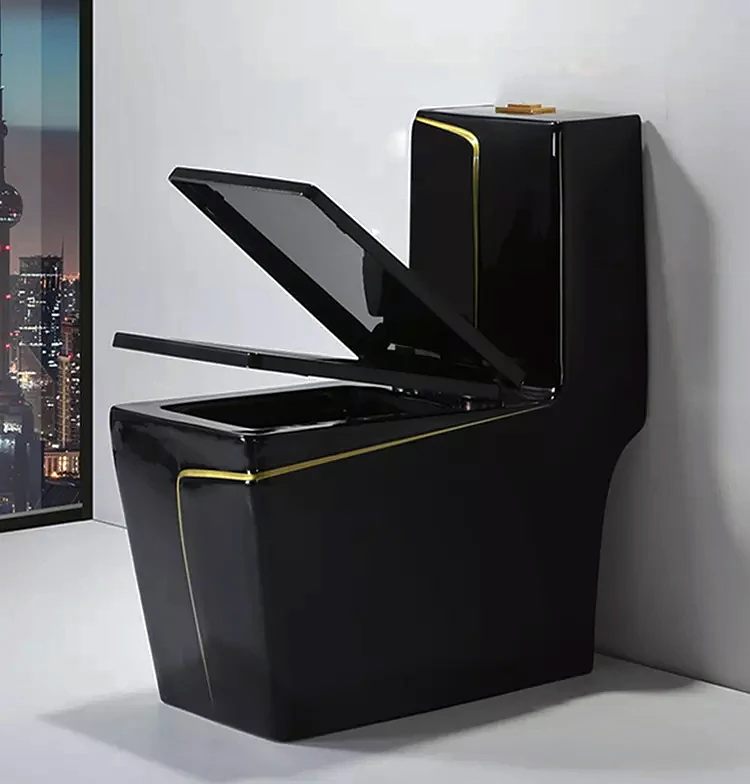 Bathroom Luxury Modern Sanitary Ware Square Water Closet Ceramic Commode Toilet Bowl Wc Gold Black Color One Piece Toilet