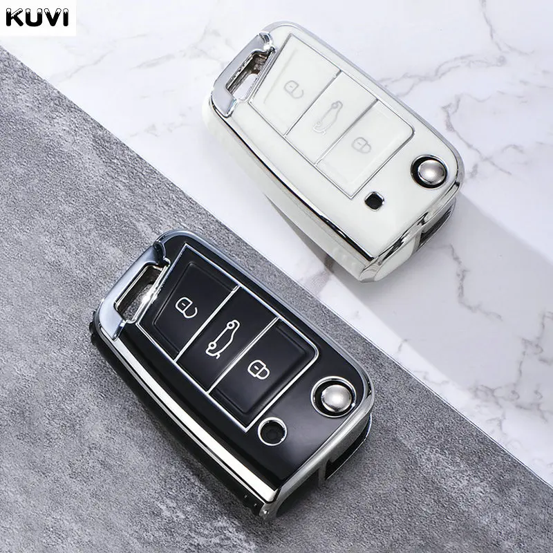 3 4 버튼 TPU 자동차 키 케이스 커버 Fob For VW 폭스 바겐 골프 7 MK7 Tiguan MK2 For SEAT Ateca Leon FR 2 Ibiza For Skoda Octavia