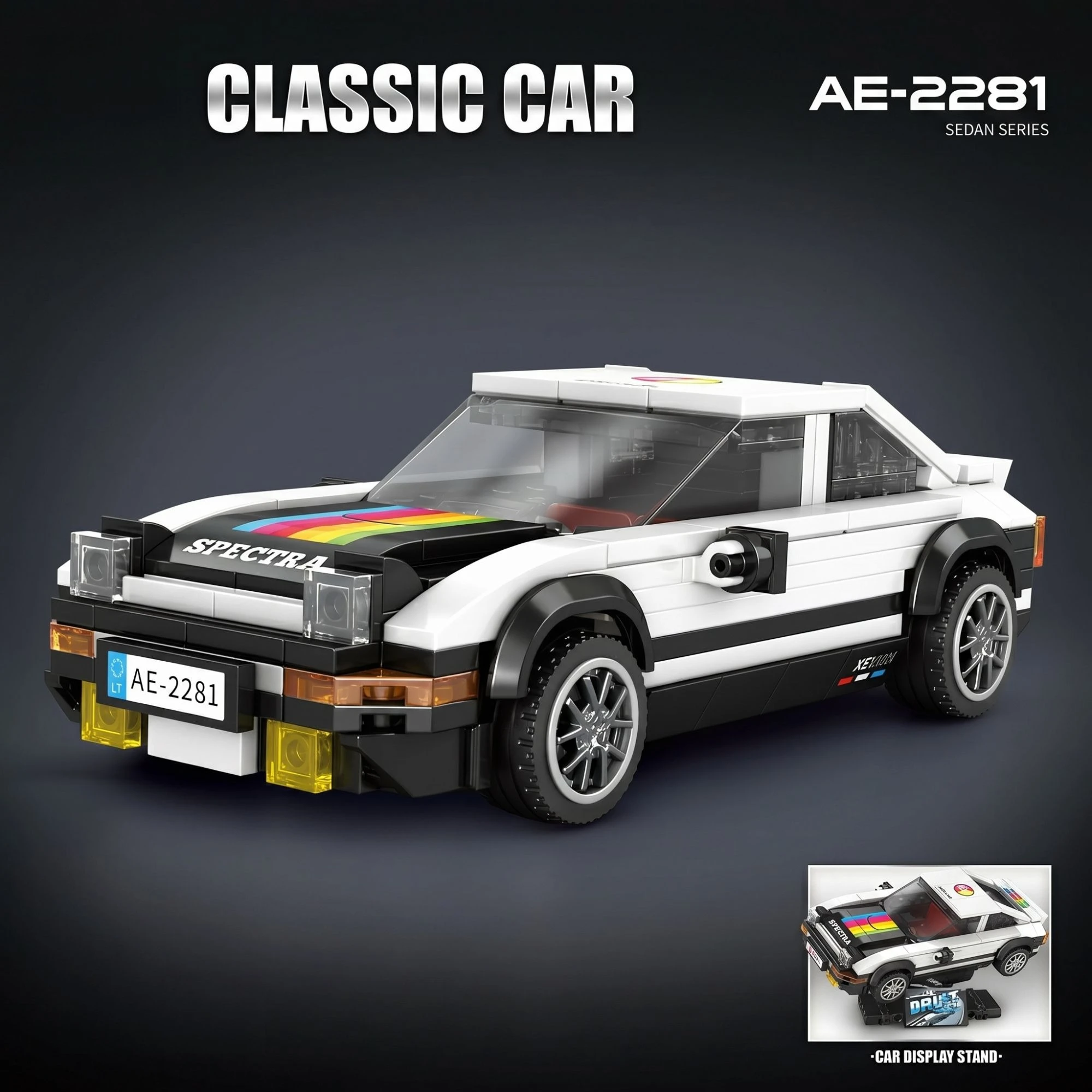 301-teiliger AE-2281 Sportwagen-Bausatz MOC Supercar Klassisches Rennfahrzeug-Modell Bausteine für Erwachsene Ideen-Spielzeug Geschenke
