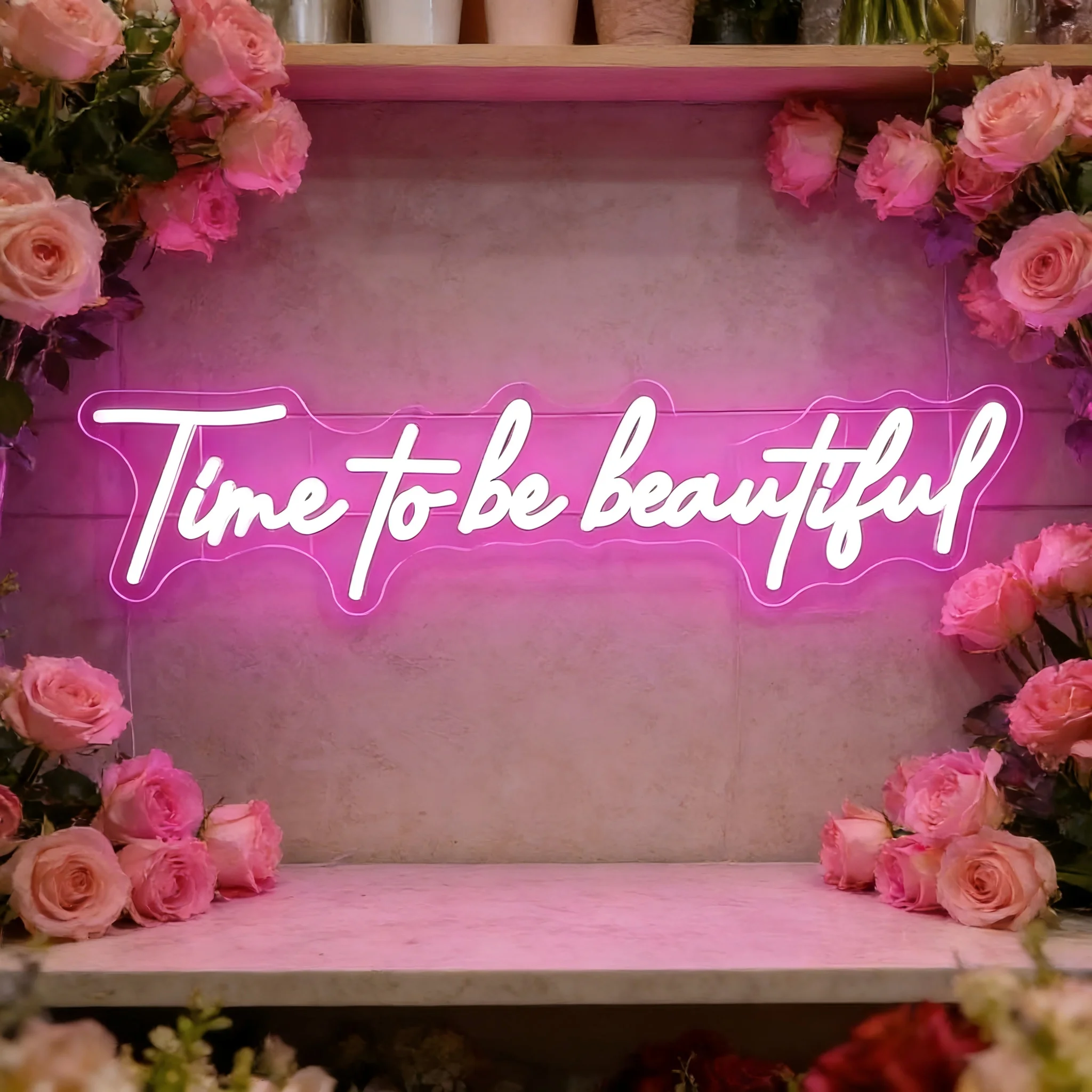 Time To Be Beautiful Neon Sign Dimmable LED Neon Light for Beauty Salon Nail Shop Makeup Vanity Bar Skincare Room Wall Art Decor