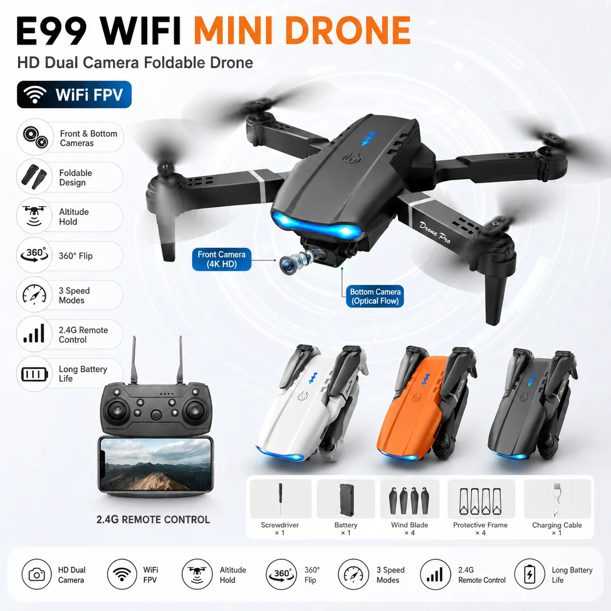 The Brand-New E99 4K WIFI HD FPV Mini Drone: Foldable and Remote-Controlled, Ideal for Aerial Photography. Quadcopter Toy