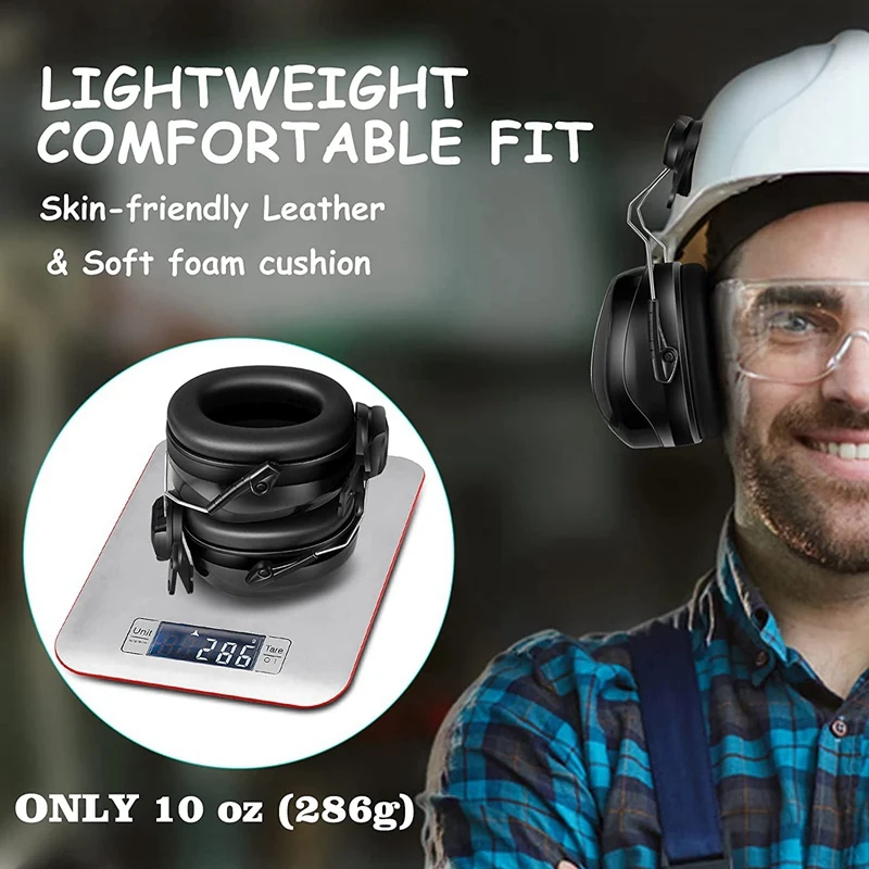 Cap-Mounted Ear Muff, NRR 22DB Adjustable Hard Hat Ear Muffs, Comfortable Cap Mounted Hearing Protection