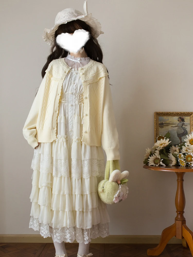 الأصلي لوليتا لينة الفتيات الرجعية سترة متماسكة ربيع الخريف جديد المرأة سليم صالح أنيقة عادية Y2K محبوك كم طويل بلايز