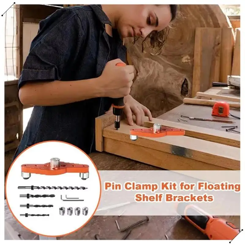 Dowel Jig Kit For Floating Shelf Bracket(1/2Inch X 11.8Inch Drill Bit) Drill Guide For  Shelf,Centering Hole Drill