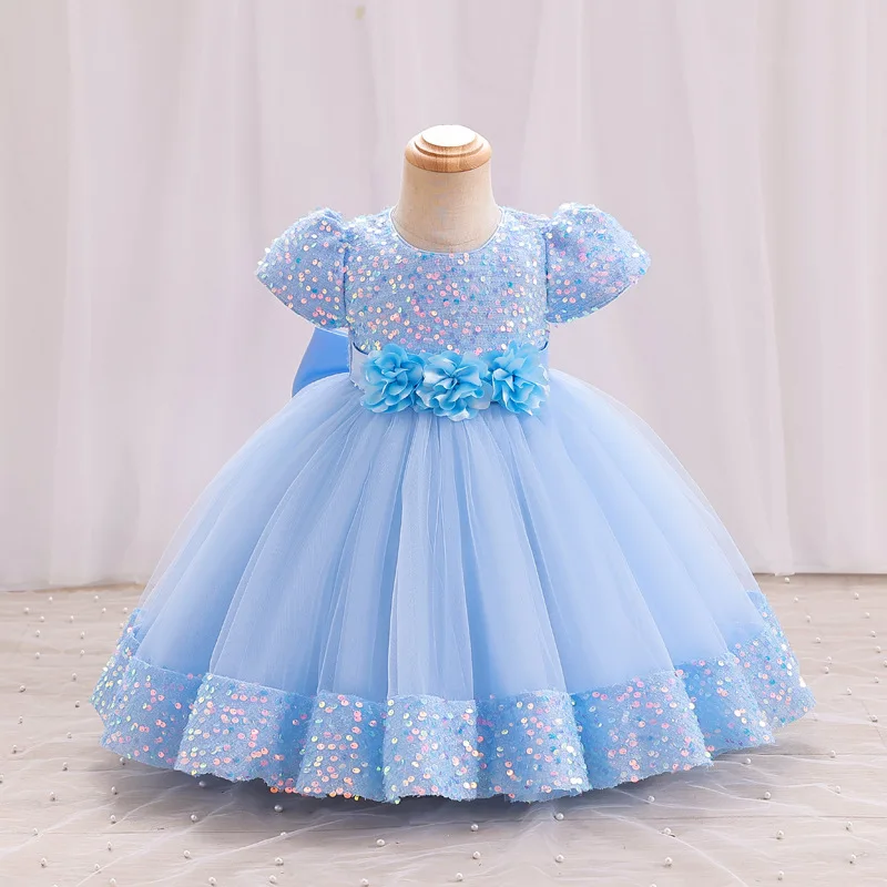 0-6T Summer New Baby Dress Children\'s Birthday Party Princess Dress Sequin Tulle Flower Dress Girl Piano Performance Dress