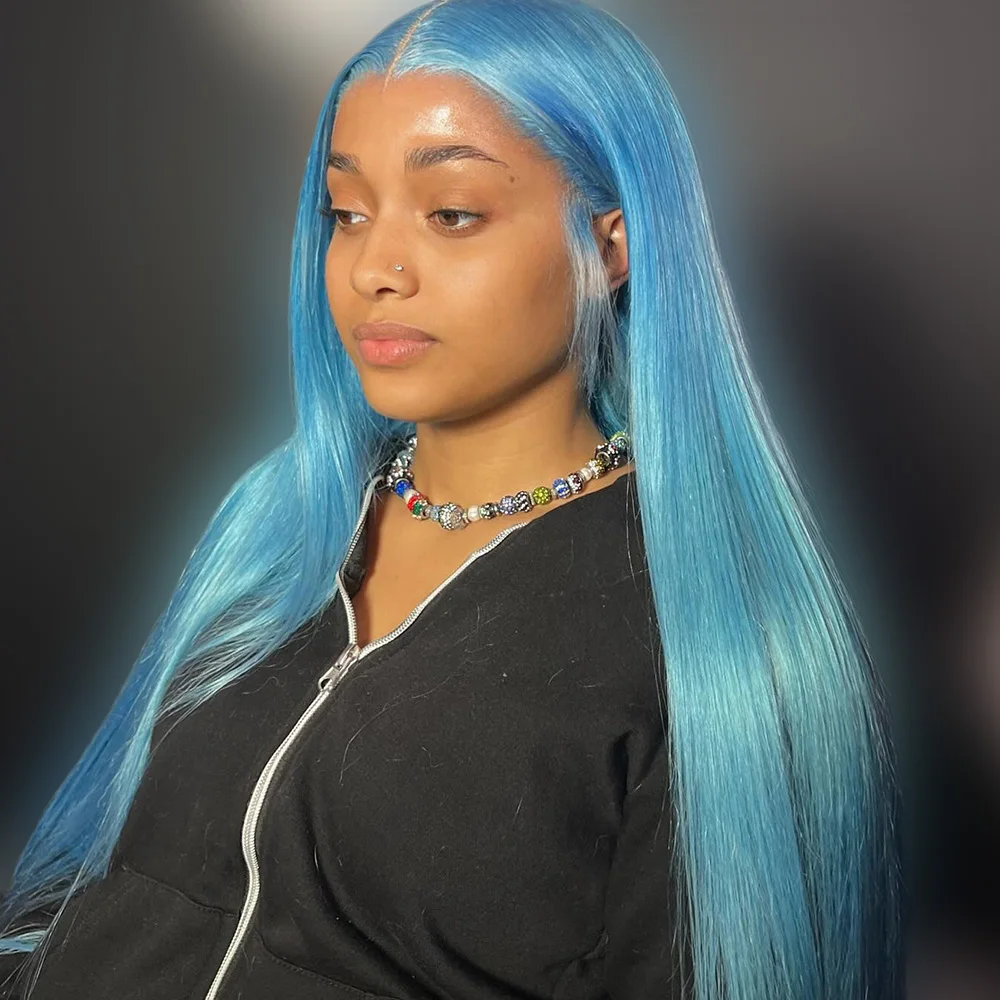 40 بوصة 100% الدانتيل الجبهة باروكة من شعر طبيعي أزرق مستقيم 613 الملونة البرازيلي قبل نتف شفافة 13x6 13x4 الدانتيل شعر مستعار أمامي #3