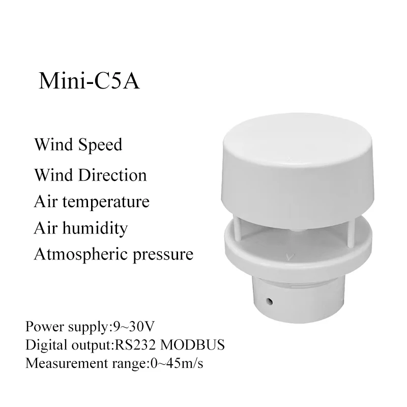 2026 Mini-C5A RS232 0.01m/s Resolution -20C~80C Temperature Range Ultrasonic Wind Speed Direction Sensor All-in-One Agriculture