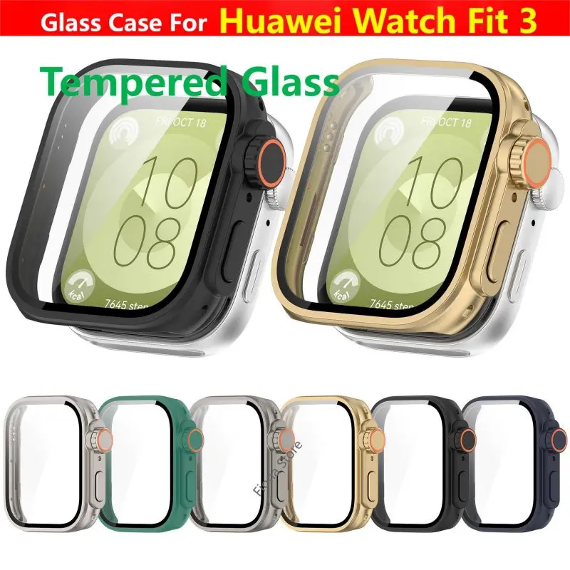 Caixa de vidro temperado para Huawei Watch Fit 3, pulseira de relógio inteligente, capa protetora, pára-choques, protetor de tela, moldura shell, como ultra2