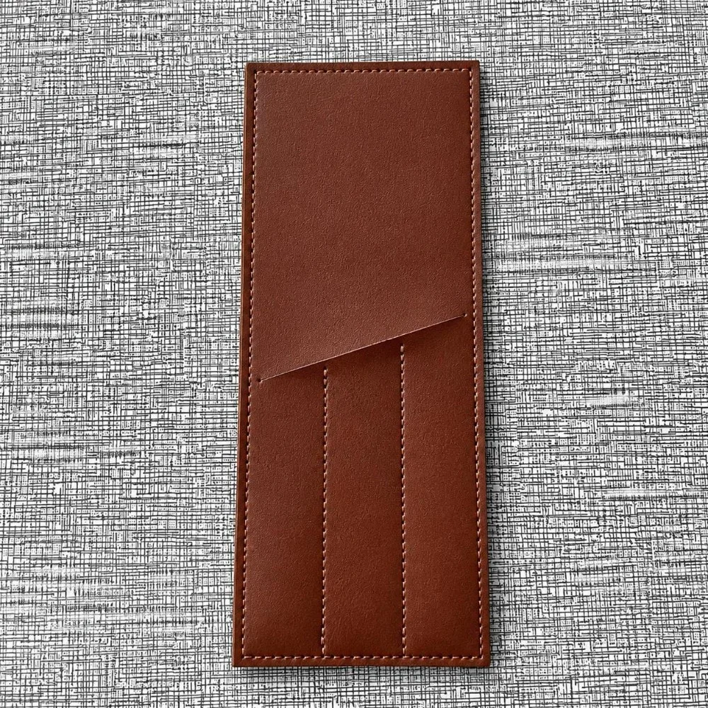 3 Pocket Western Restaurant Fork Cutlery Bag PU Leather Rectangular Cutlery Storage Pouch Solid Color Multi-functional