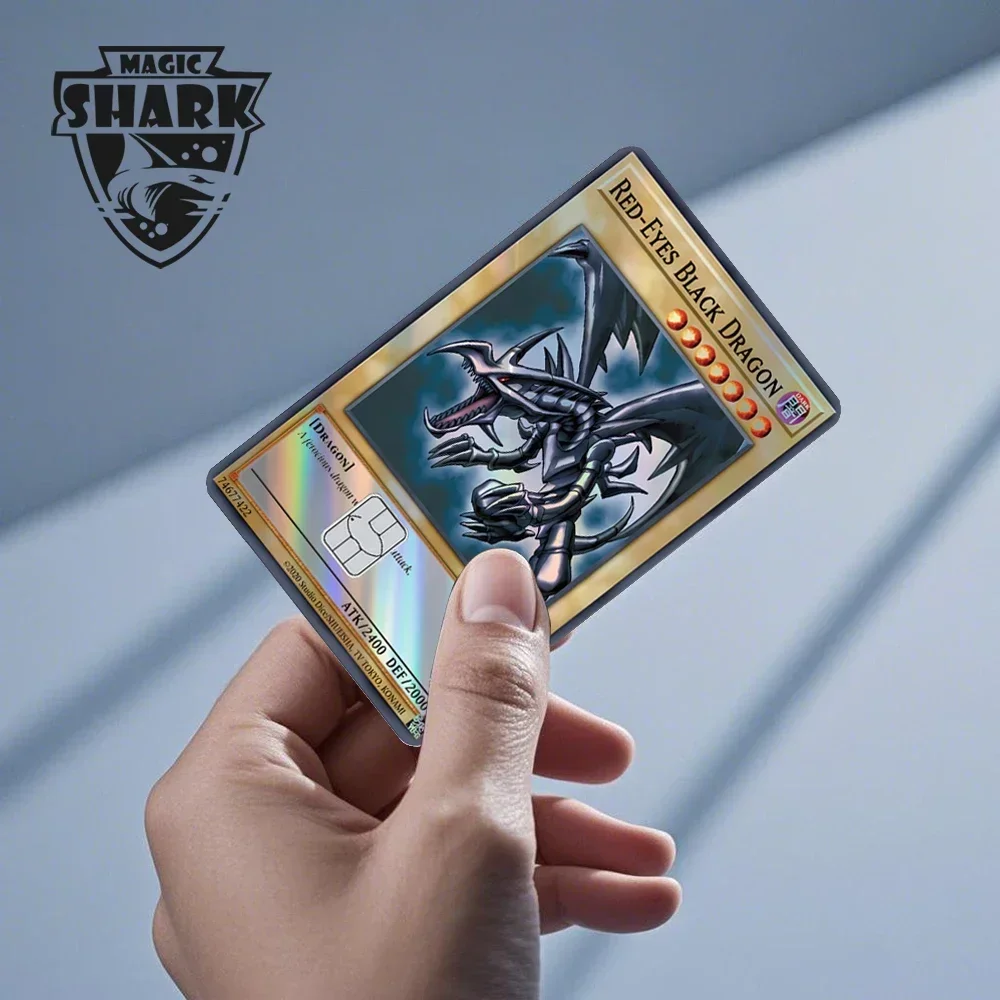 Maigc Shark Gold Dollar Money Cartoon Meme Adesivo riflettente Pellicola di copertura per carta di credito bancaria di debito Chip piccolo e grande