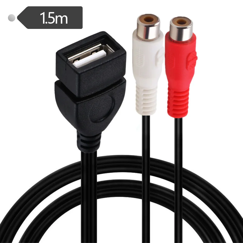 1.5m LONG USB A Female to 2 RCA Female Phono AV Cable Lead PC TV Aux Audio Video adapter