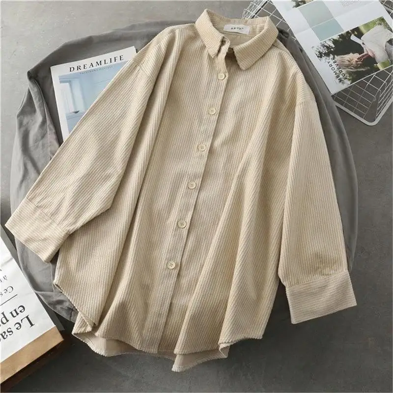 Corduroy Long Sve irt Women's Loose Fit Autumn Spring Cleanfit Sle Cotton Material ort oulder Sve Faionable