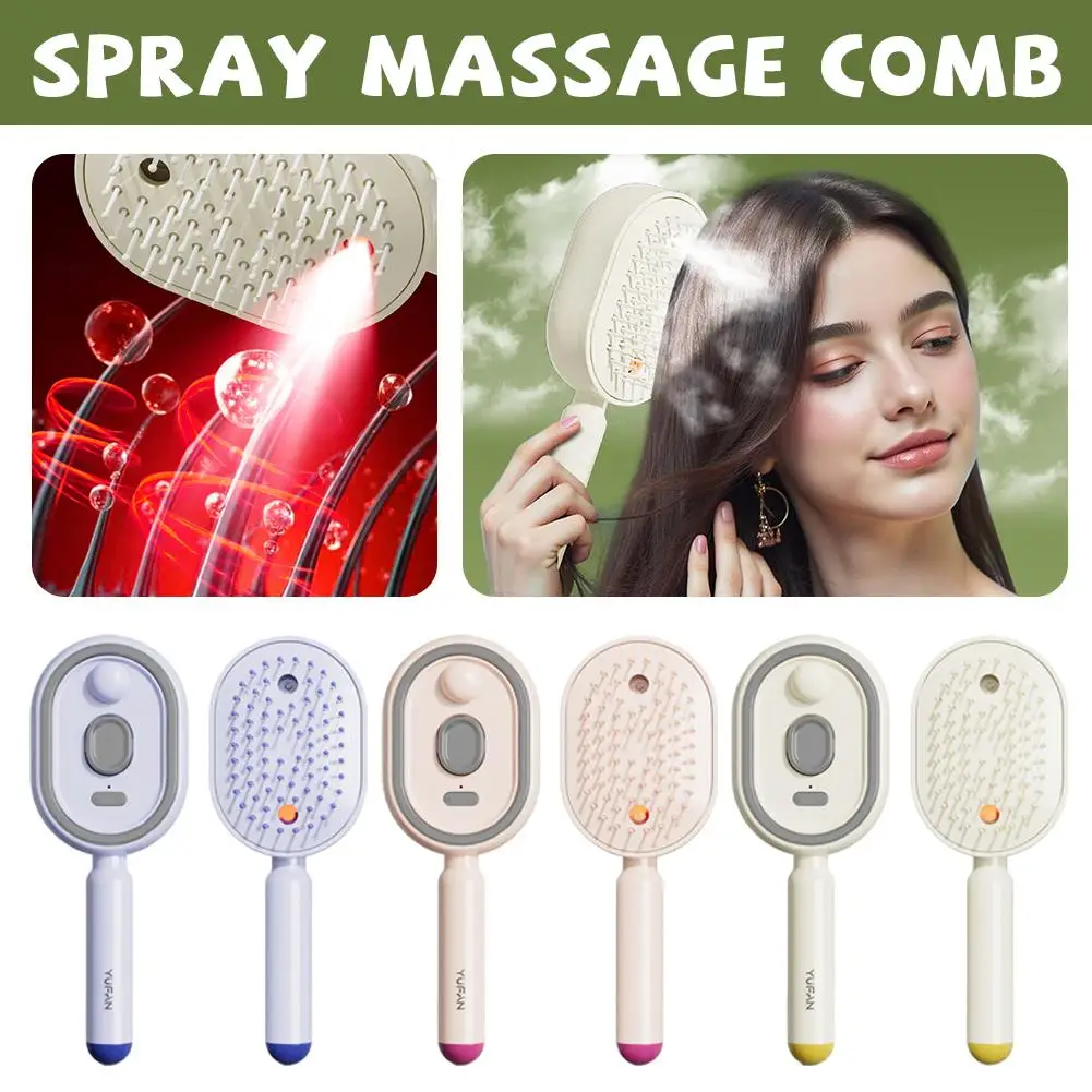 3-in-1 Electric Spray Air Cushions Massage Comb Anti-static Self Cleaning Steam Essential Oil Airbag Brush Hair Styling Tools