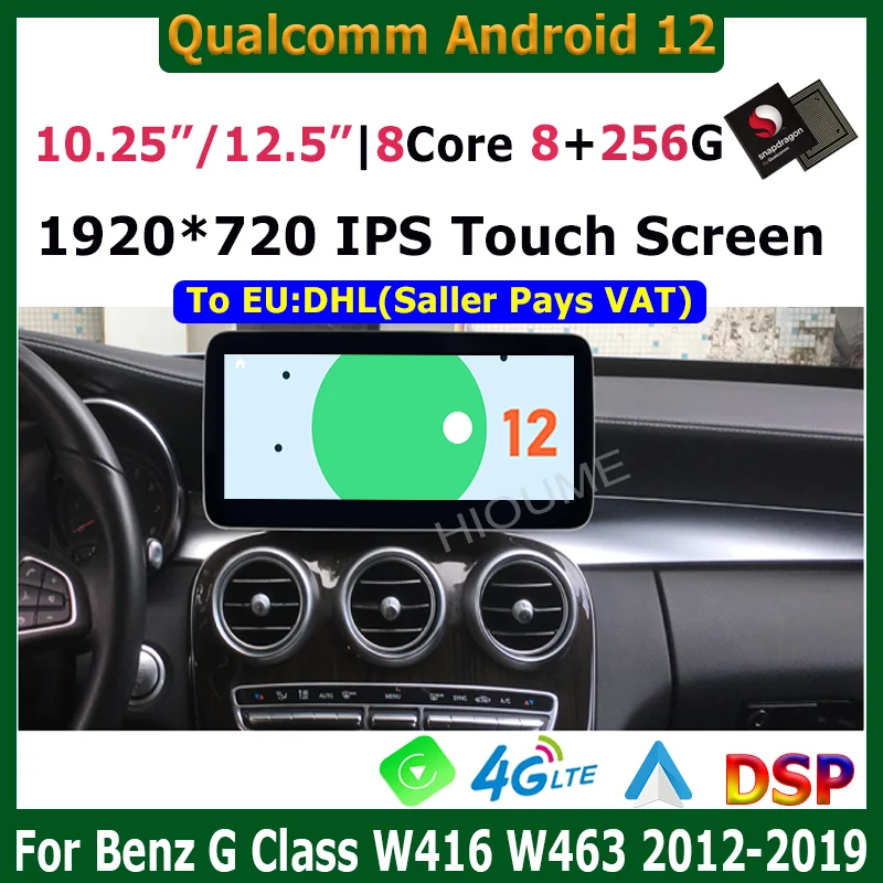 

Carplay Auto 12.5" 10.25" Snapdragon Android 12 8+256G Car Multimedia Video Player For Mercedes Benz G Class W461 W463 2016-2019