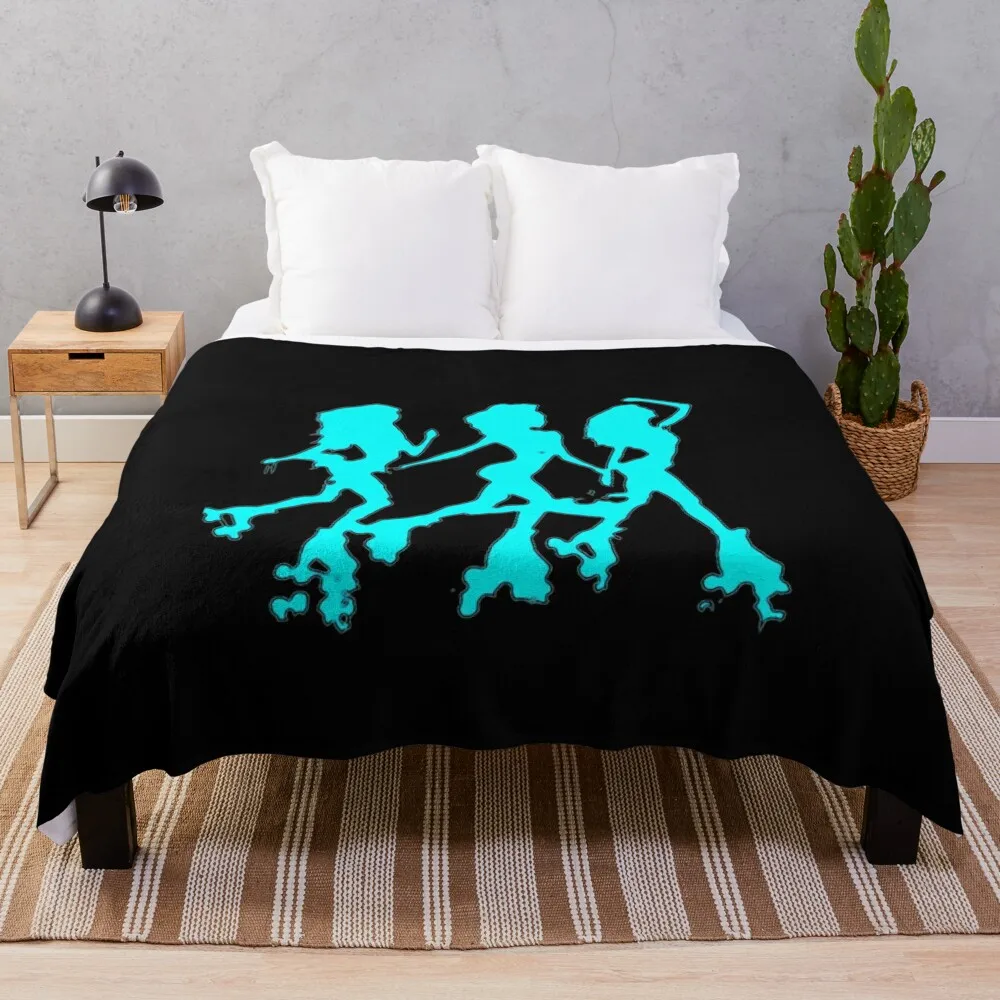 

Three Sisters Roller Skating Silhouette Blue Summer Vibe Throw Blanket Luxury Brand blankets ands Decorative Throw Blankets