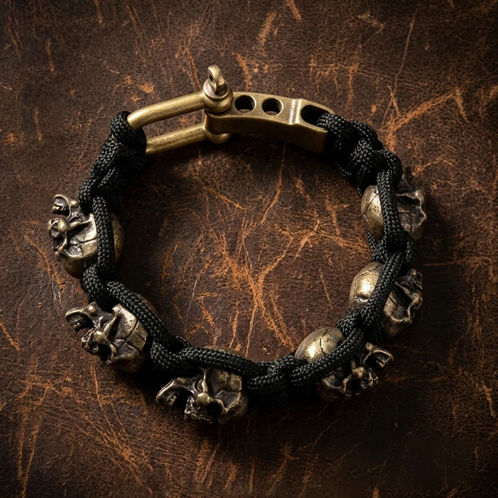 Gothic Skull Bracelet Men Vintage Punk HipHop Adjustable Motorcycle Charm Jewelry Gift Wholesale Dropshipping