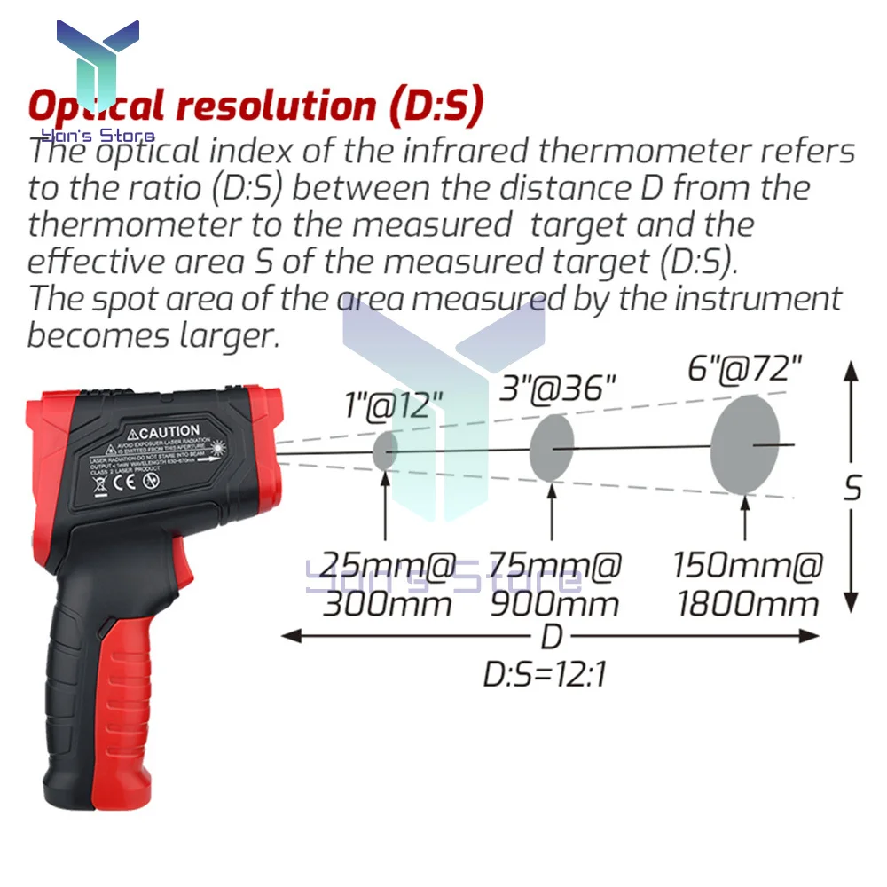 Termómetro infrarrojo Digital, medidor de temperatura de posicionamiento láser, alarma LCDLight, termómetro sin contacto, TA601A, TA601C