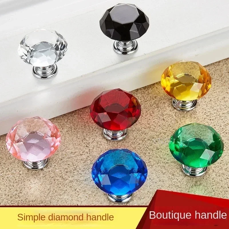 30mm Colorful Diamond Crystal Glass Knobs Modern Style Furniture Pulls Cupboard Pulls Drawer Knobs Kitchen Cabinet Handles