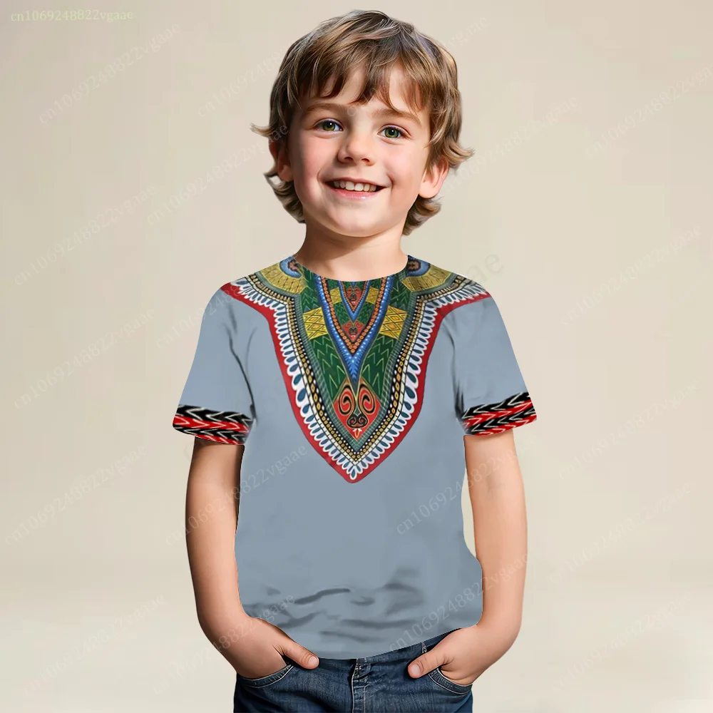 Summer Traditional African T Shirt Kids Dashiki Shirt For Men Short Sleeve Top Boys Tee Clothes Girls Uniform Ethnic style