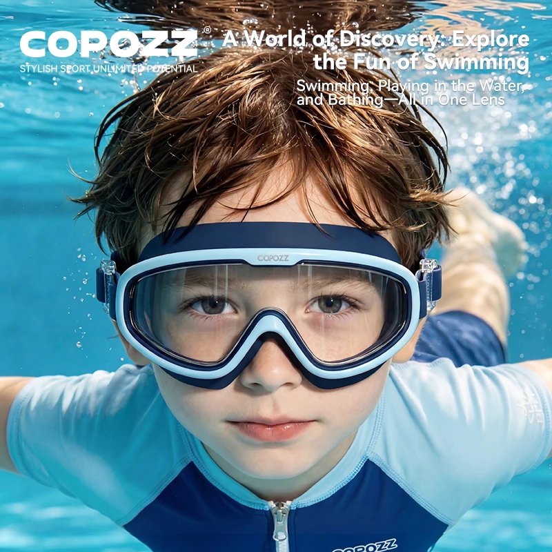 COPOZZ Kids Swimming Goggles Waterproof Adjustable Silicone Anti-fog UV Protection Big Frame Eyewear Swimming Glasses Girl Boy