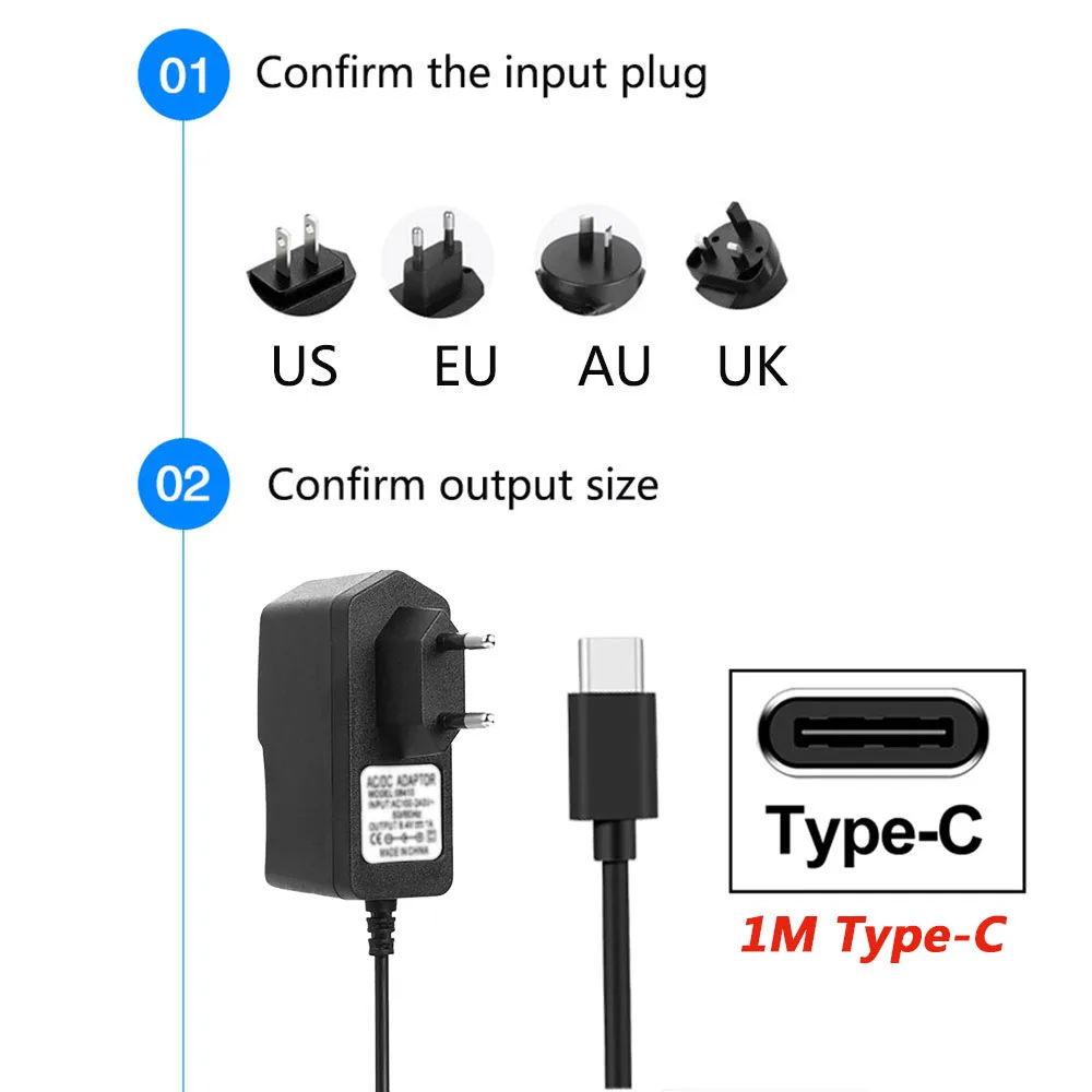 DC 5V 1A Universal AC / DC Adapter Power Supply TYPE-C USB Charger SMPS EU/US/UK/AU Plug