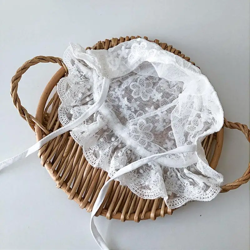 X5XE Newborn Photography Props Princess White Hat Lace Flower for Sun Hat Cotton Beanie Bonnet for Baby Toddler Infant Gifts