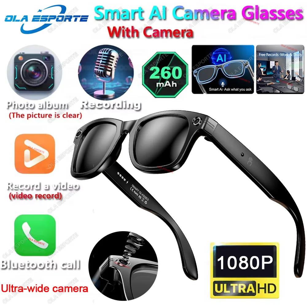 

1080P HD AI Smart Glasses Chat GPT Camera Local Music BT Calls 260 Mah Battery Voice Assistant Control Smart Glasses For Outdoor
