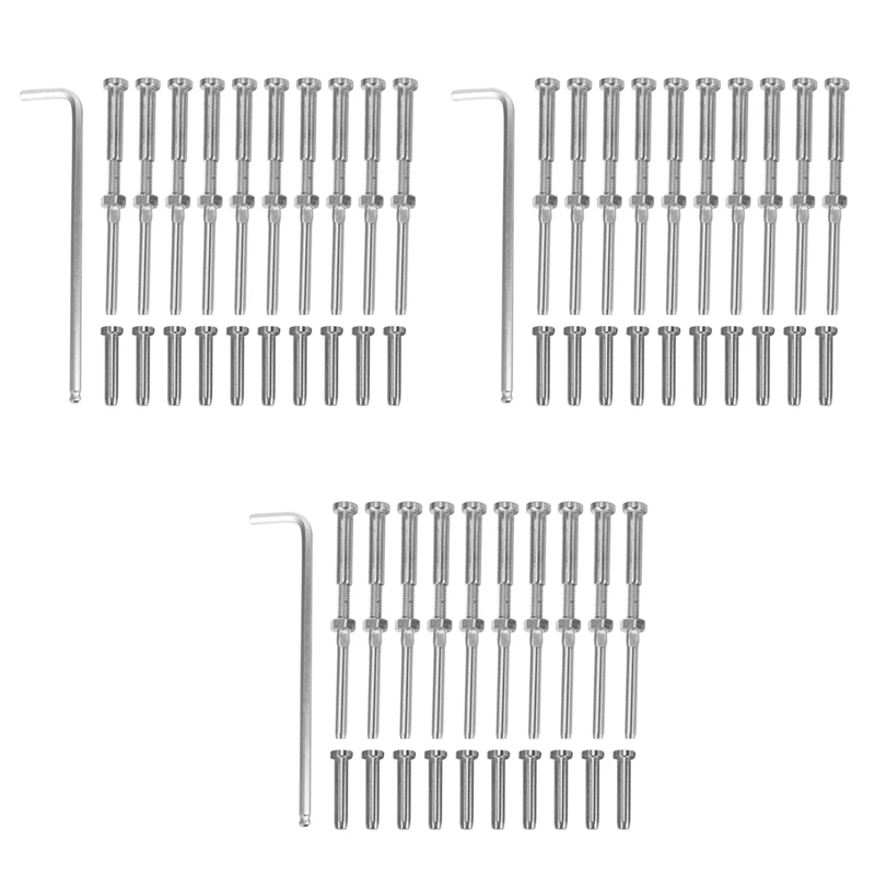 Stemball Swage And Invisible Hex Head Threaded Stud Tension End Fitting Terminal Combination Pack, 30 Pairs