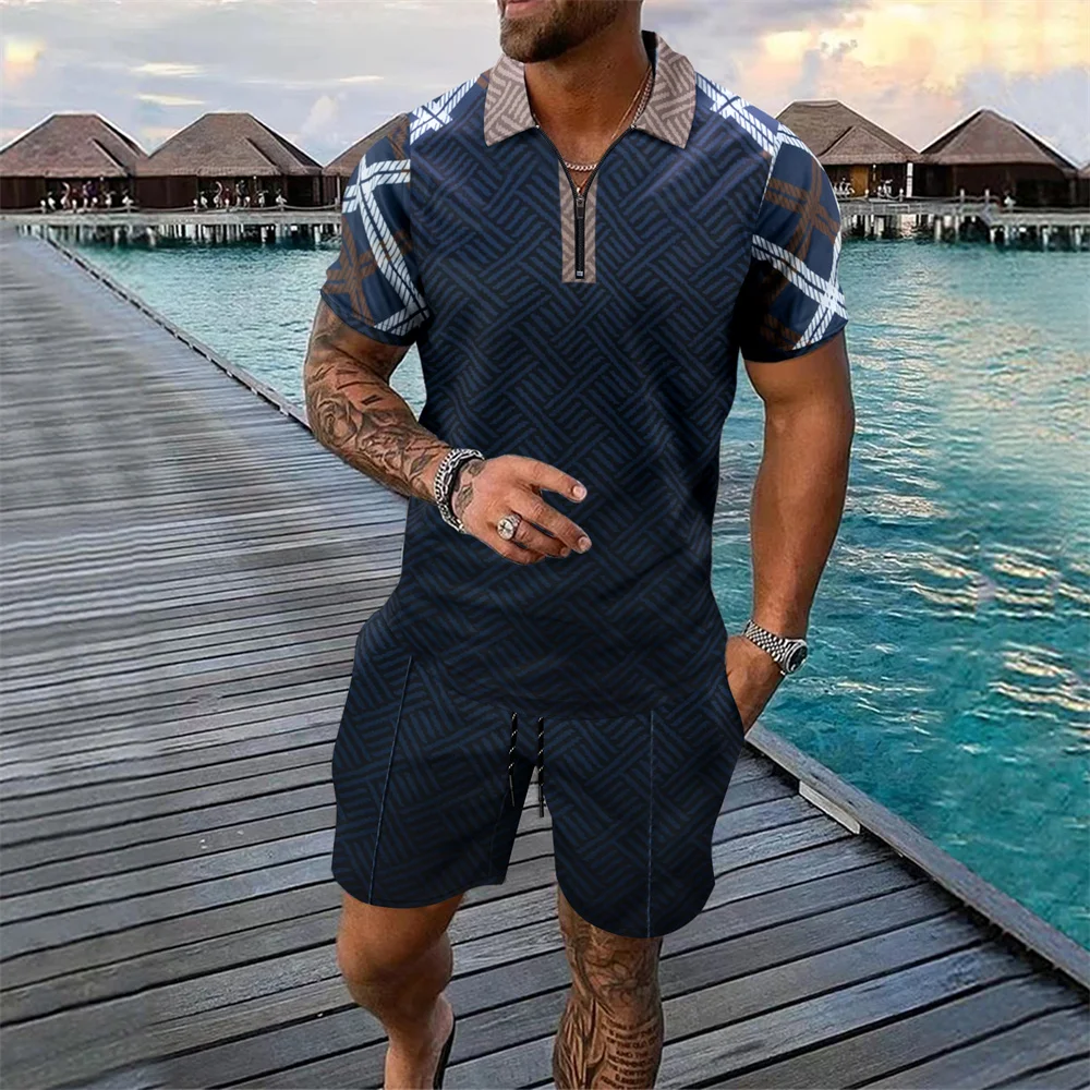 

Summer men's Trendy Zipper Polo shirts, Short Sleeves And shorts, Two Sets Of Beach tops, European And American Polo Shirt Sets
