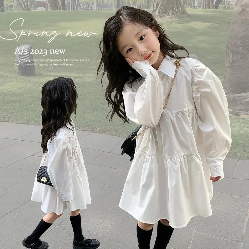 Girls\' Dress Spring and Autumn 2024 New Children\'s Korean Edition White Shirt Dress Children\'s Baby Spring Dress Princess Dress