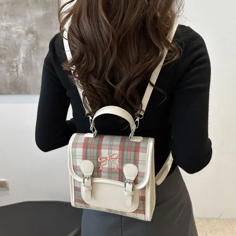Leuke PU College Style Rugzak Geruite Handtas Tieners Schooltas Schoudertas Raster Boog Rugzak Kinderen